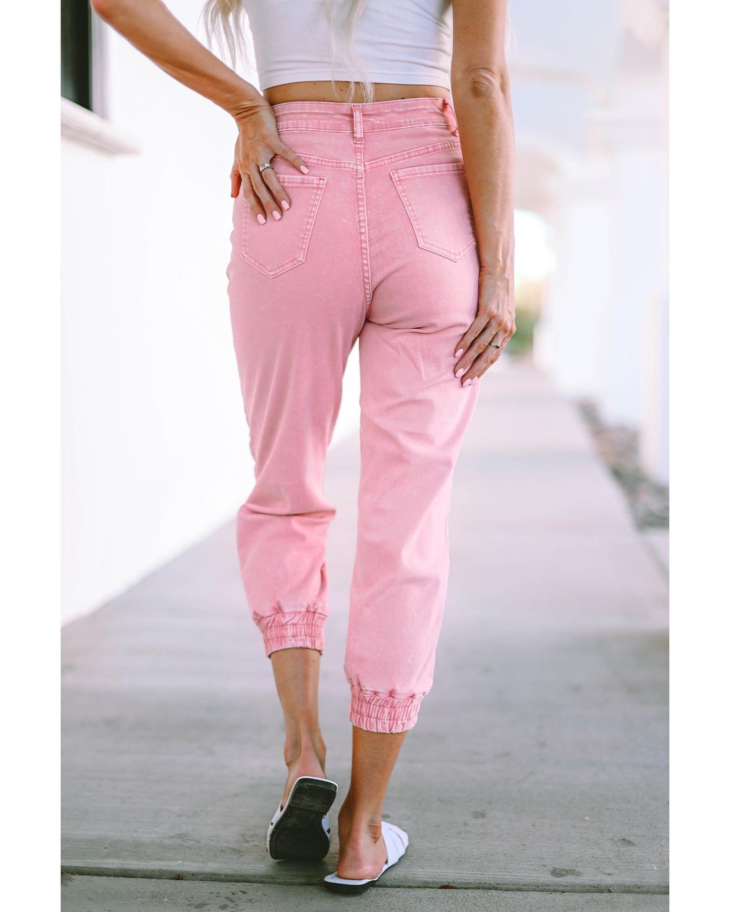 Azura Exchange Acid Wash Elastic Cuffed Jeans - 8 US