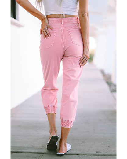 Azura Exchange Acid Wash Elastic Cuffed Jeans - 8 US