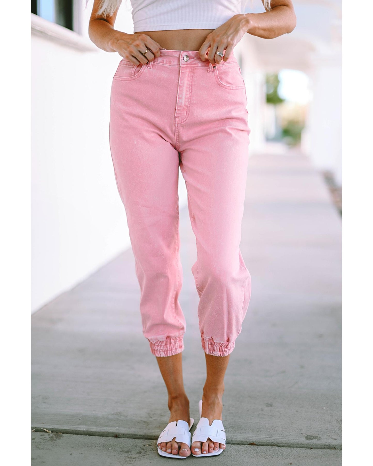 Azura Exchange Acid Wash Elastic Cuffed Jeans - 8 US