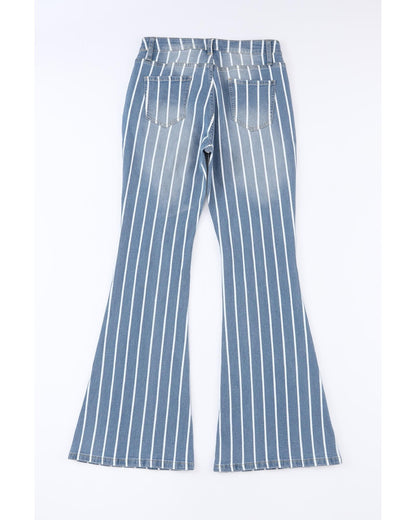 Azura Exchange Vertical Striped Ripped Flare Jeans - 16 US