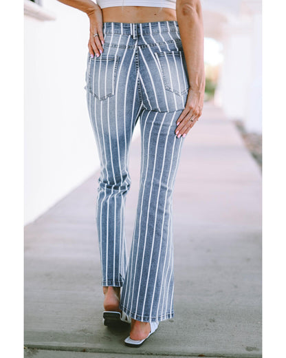 Azura Exchange Vertical Striped Ripped Flare Jeans - 8 US