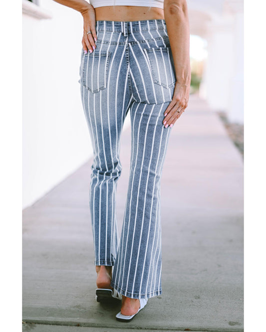 Azura Exchange Vertical Striped Ripped Flare Jeans - 8 US