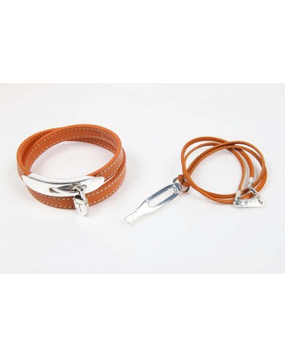 Leather and Metal Necklace and Bracelet - L