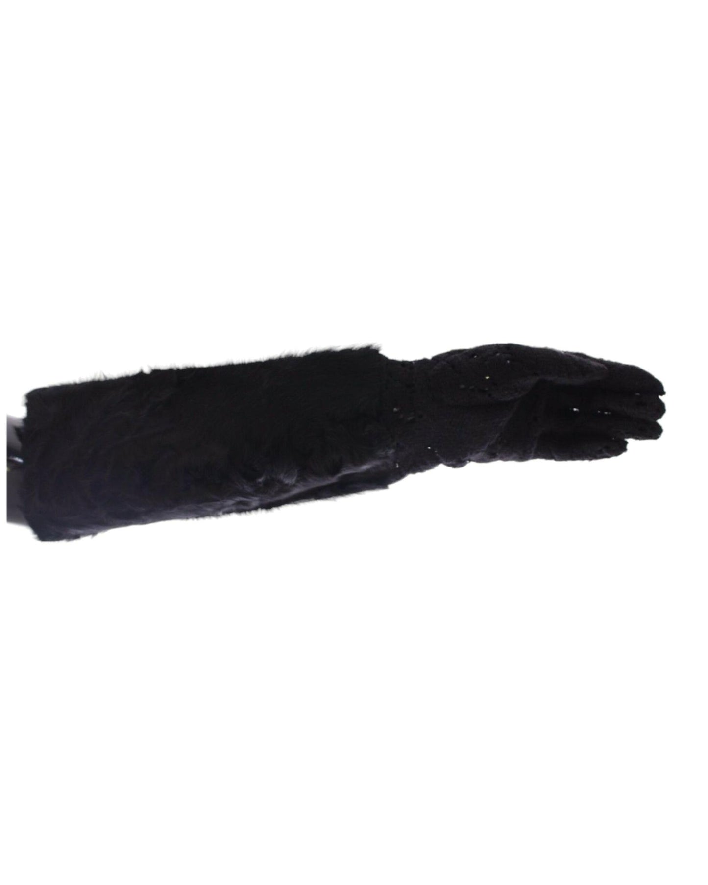 Luxury Black Wool Lace and Xiangao Lamb Fur Gloves 7.5 Women