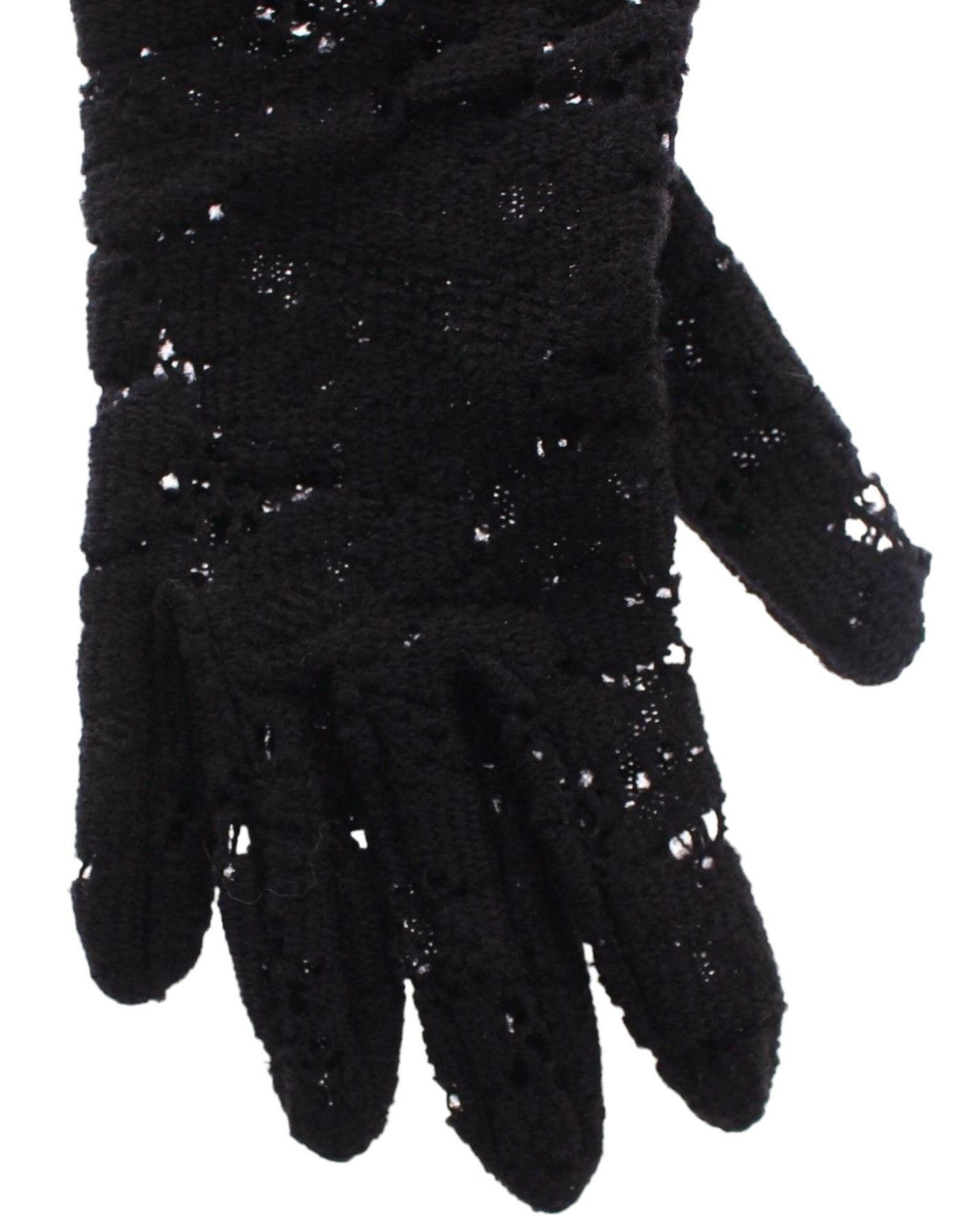 Luxury Black Wool Lace and Xiangao Lamb Fur Gloves 7.5 Women