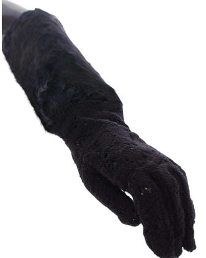 Luxury Black Wool Lace and Xiangao Lamb Fur Gloves 7.5 Women