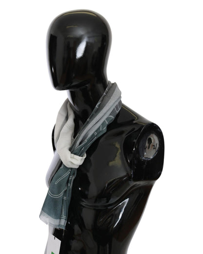 GF FERRE Blue Gray Patterned Scarf One Size Women