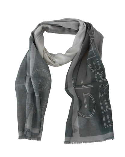 GF FERRE Blue Gray Patterned Scarf One Size Women