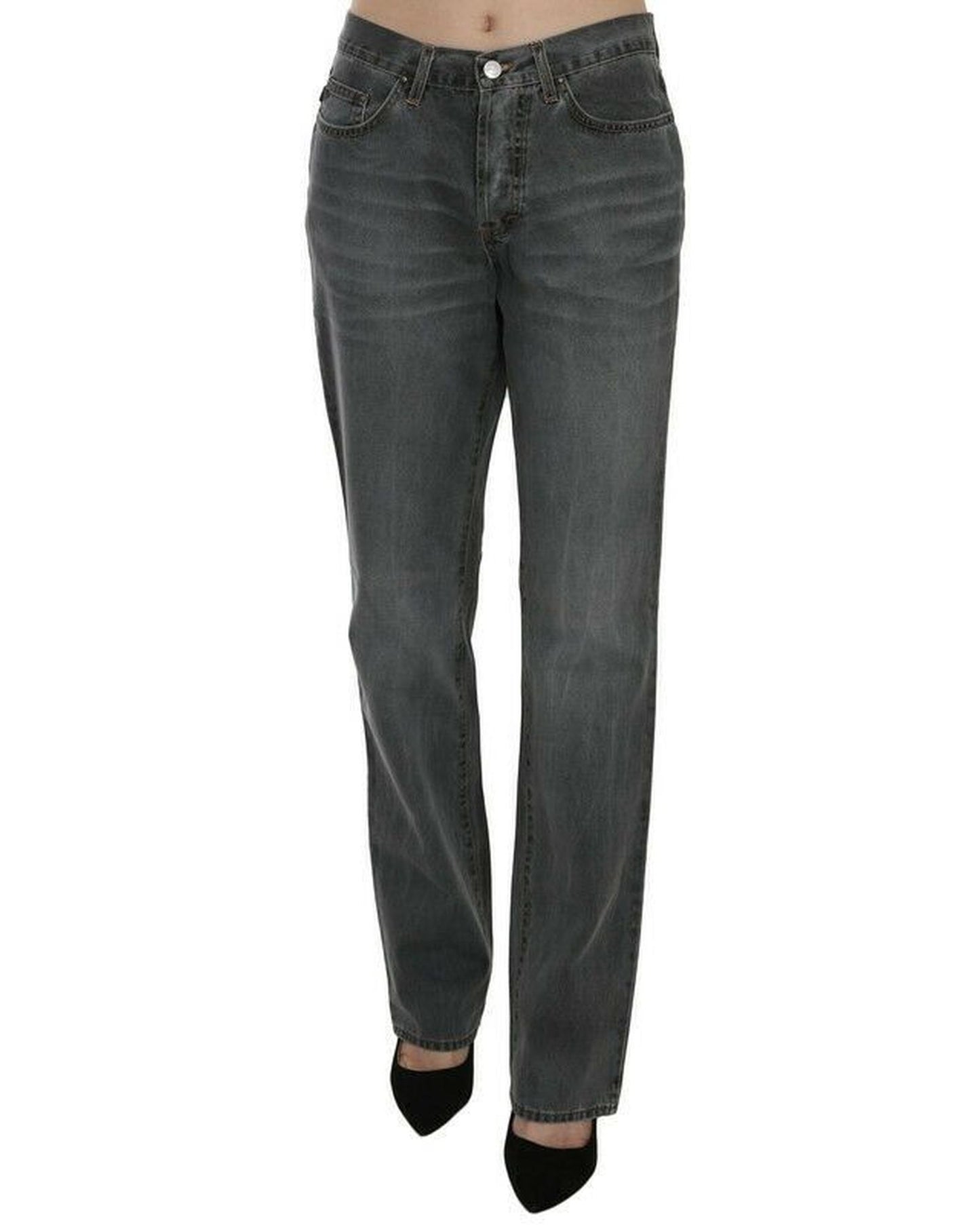 Mid Waist Straight Denim Pants with Logo Details W30 US Women