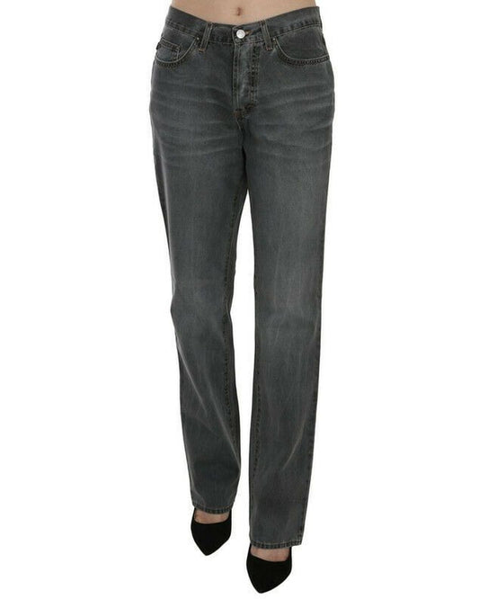 Mid Waist Straight Denim Pants with Logo Details W30 US Women