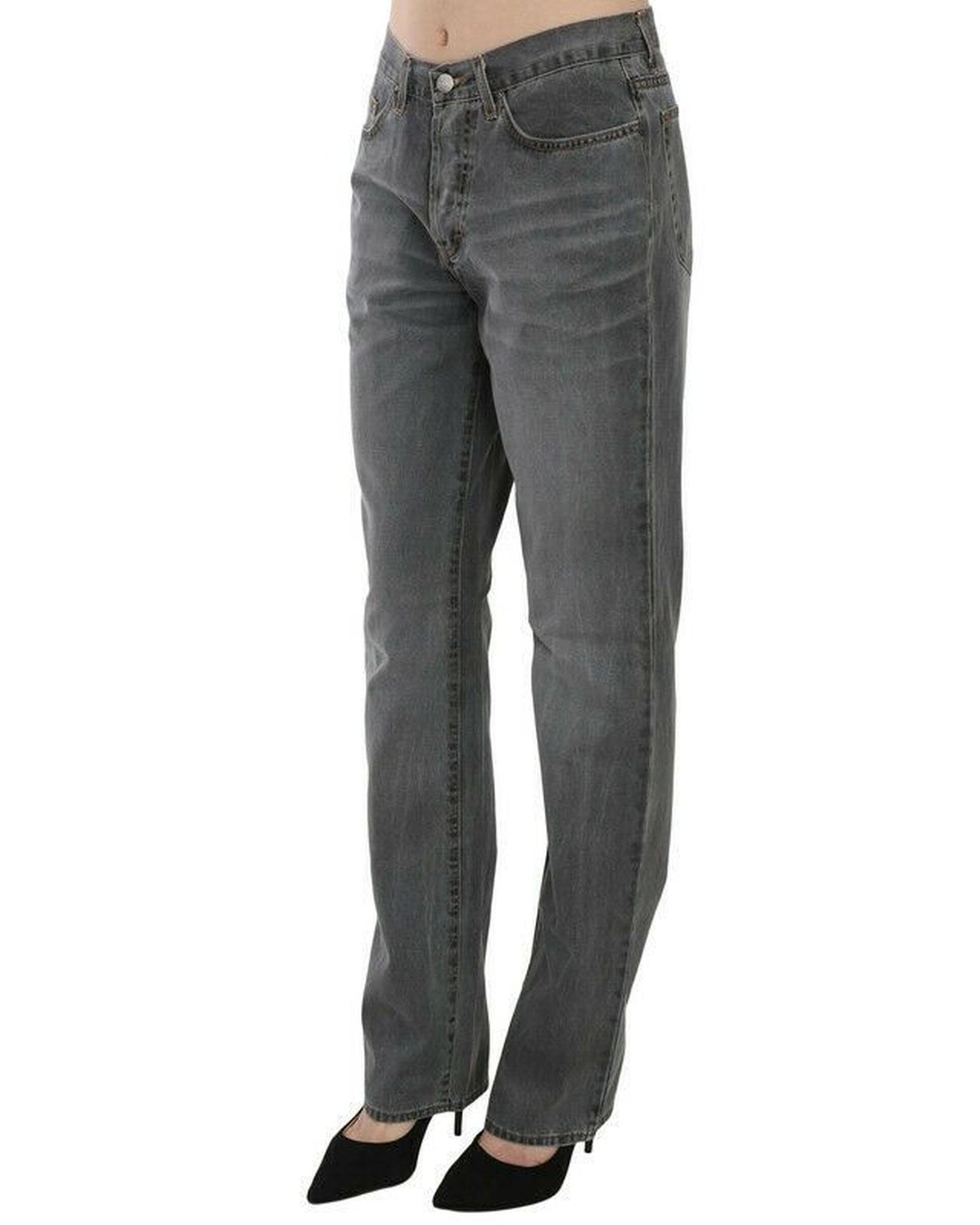Mid Waist Straight Denim Pants with Logo Details W30 US Women