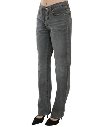Mid Waist Straight Denim Pants with Logo Details W30 US Women