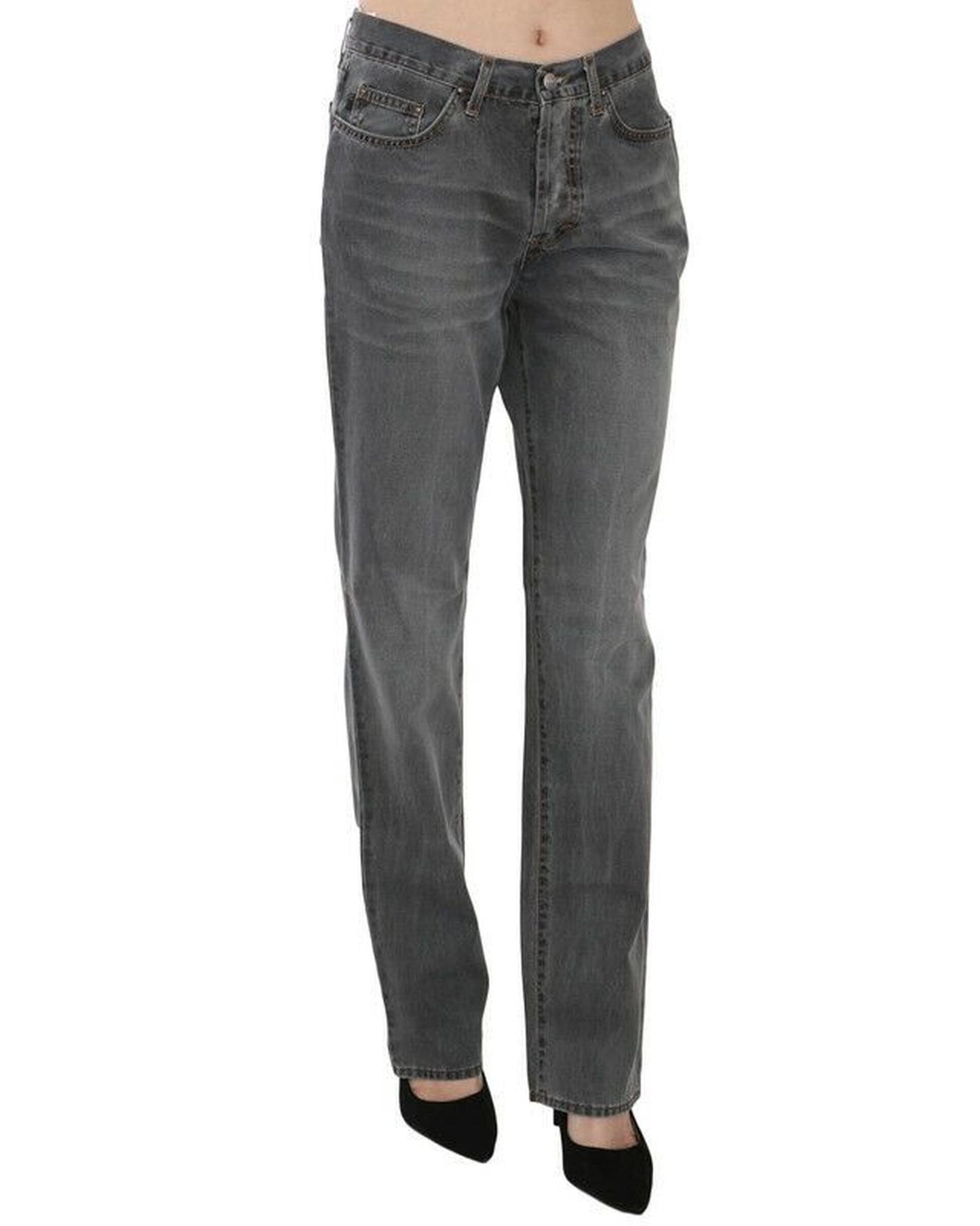 Mid Waist Straight Denim Pants with Logo Details W30 US Women