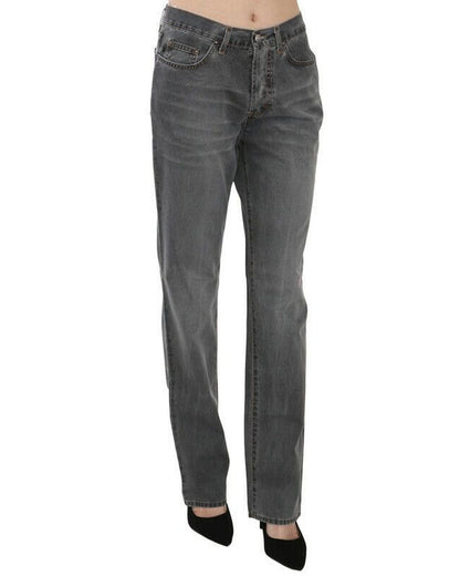 Mid Waist Straight Denim Pants with Logo Details W30 US Women
