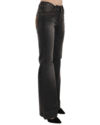 Mid Waist Flared Denim Casual Pants with Logo Details W25 US Women