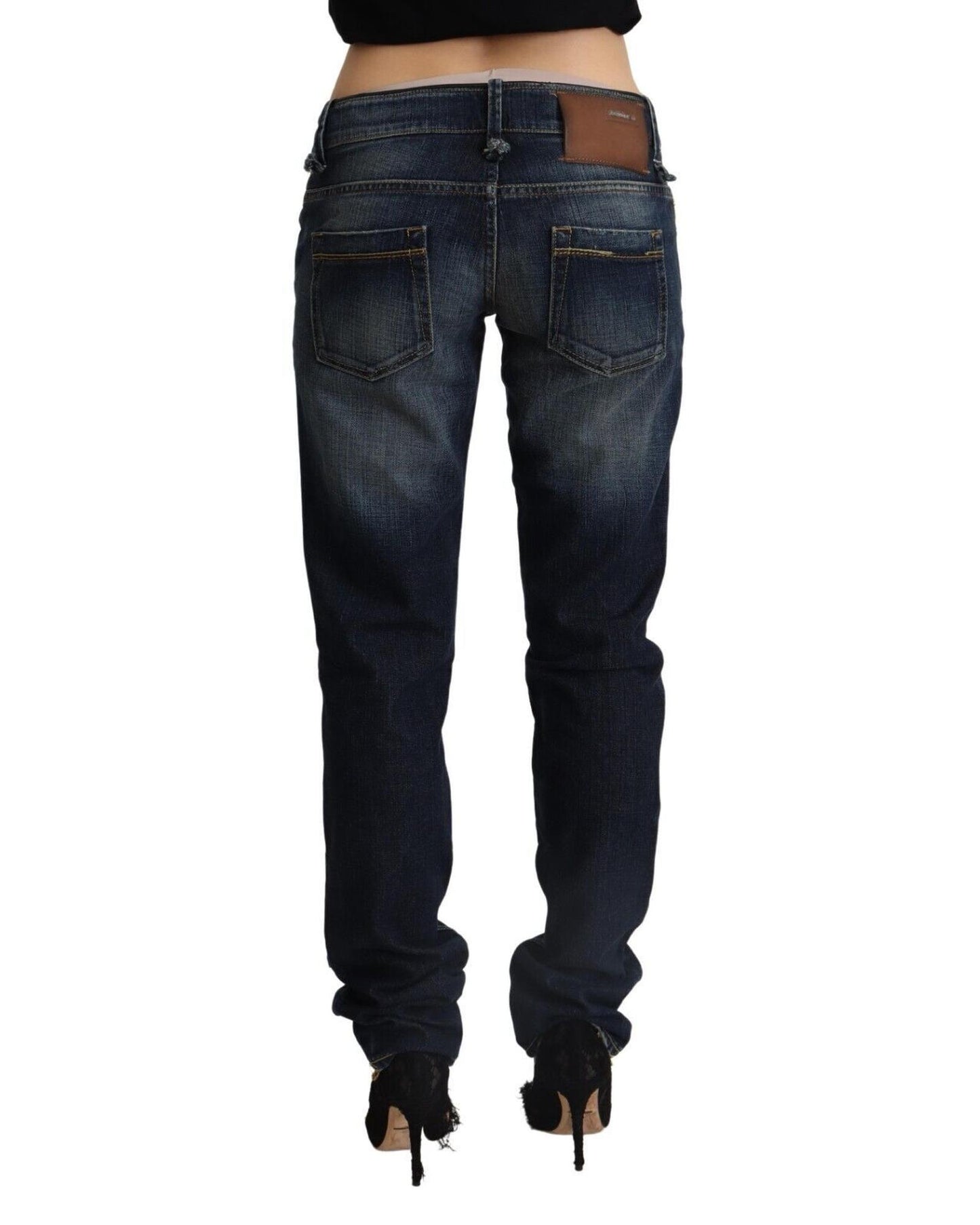 Low Waist Skinny Denim Jeans with Logo Details and Zipper Closure W26 US Women