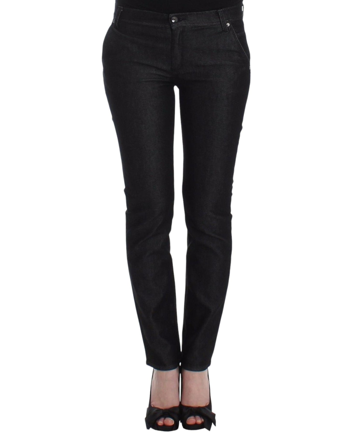 Authentic Ermanno Scervino Black Skinny Jeans with Logo Details W26 US Women