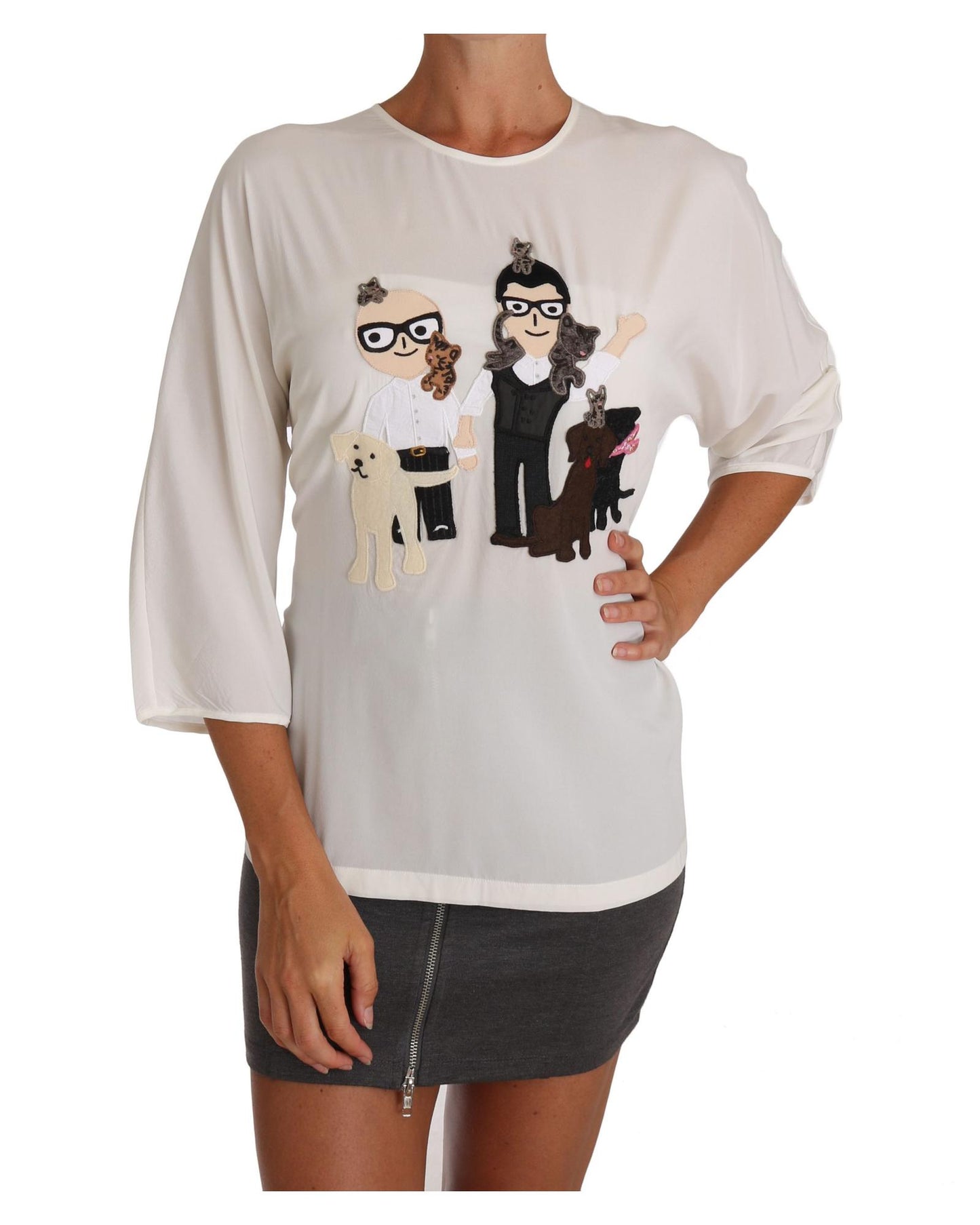 DOLCE & GABBANA White Multicolor Figure Family T-shirt 40 IT Women