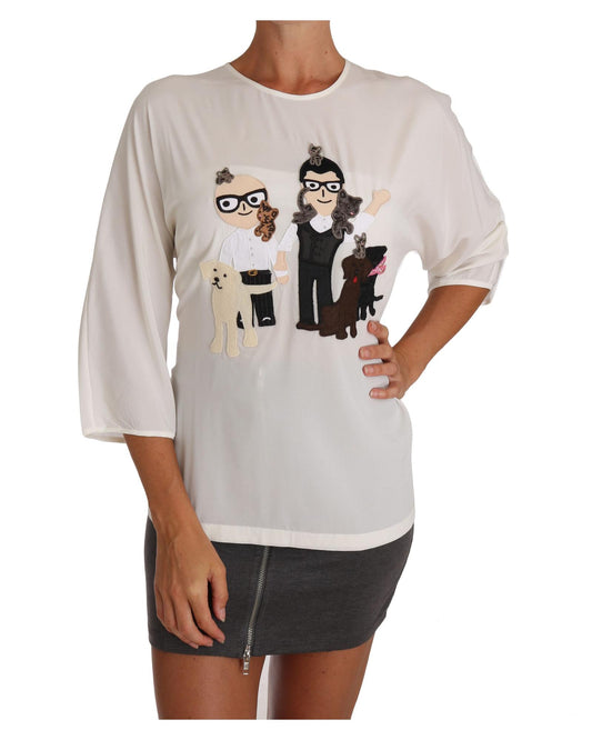 DOLCE & GABBANA White Multicolor Figure Family T-shirt 40 IT Women