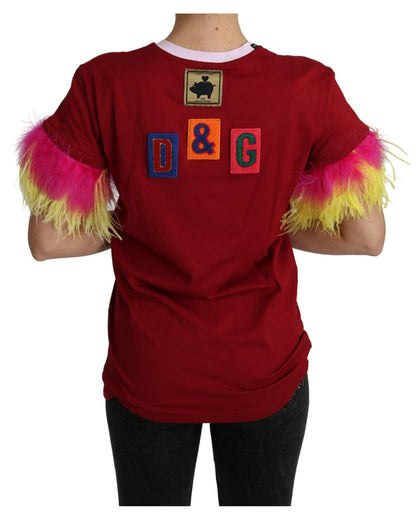 New Dolce & Gabbana Short Sleeves Crew Neck T-shirt with Pig Print Embroidery 38 IT Women