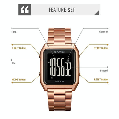 Large Screen Men Multi-function Luminous Watch with Steel Belt - 1879