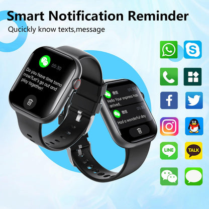 2.1 Inch Screen Smart Watch With Blood Sugar / Blood Oxygen Monitoring / Sos Alarm / 100+ Sports Modes - Black 3-Bead Steel - Black Gray