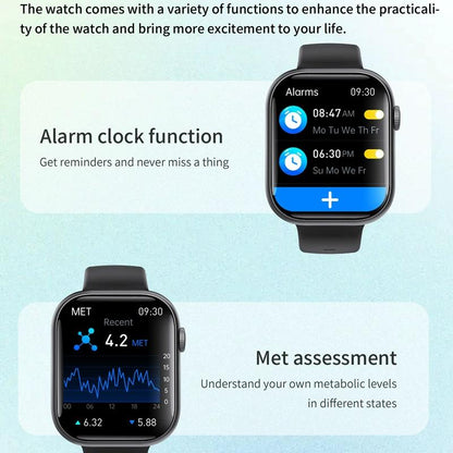 2.1 Inch Screen Smart Watch With Blood Sugar / Blood Oxygen Monitoring / Sos Alarm / 100+ Sports Modes - Black 3-Bead Steel - Black Gray