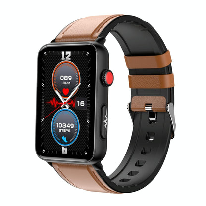 Bluetooth Smart Watch With Ecg Temperature And Heart Rate - Black Leather