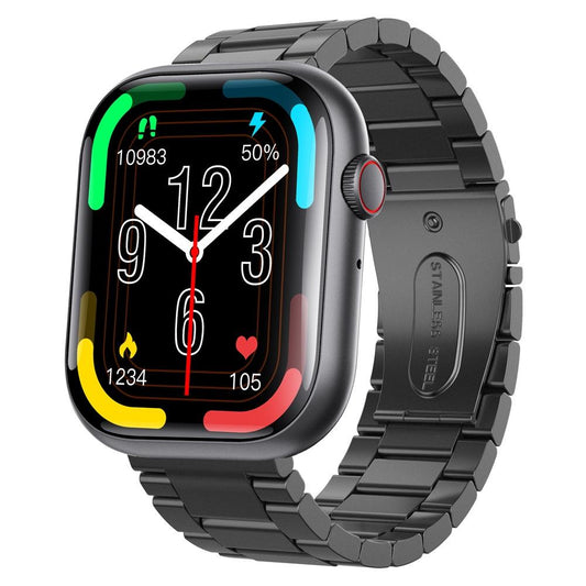 2.1 Inch Screen Smart Watch With Blood Sugar / Blood Oxygen Monitoring / Sos Alarm / 100+ Sports Modes - Black 3-Bead Steel - Black 3-Bead Steel