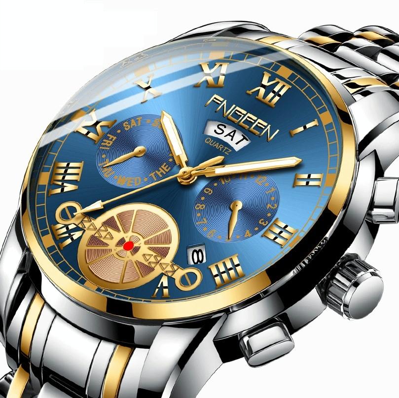 Men Multi-function Quartz Watch - White Steel with White Surface
