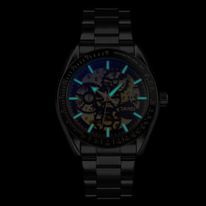 Golden Steel Band Automatic Skeleton Watch for Men