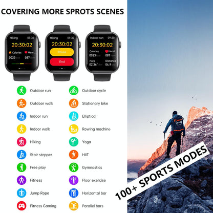 2.1 Inch Screen Smart Watch With Blood Sugar / Blood Oxygen Monitoring / Sos Alarm / 100+ Sports Modes - Black 3-Bead Steel - Black Brown Leather