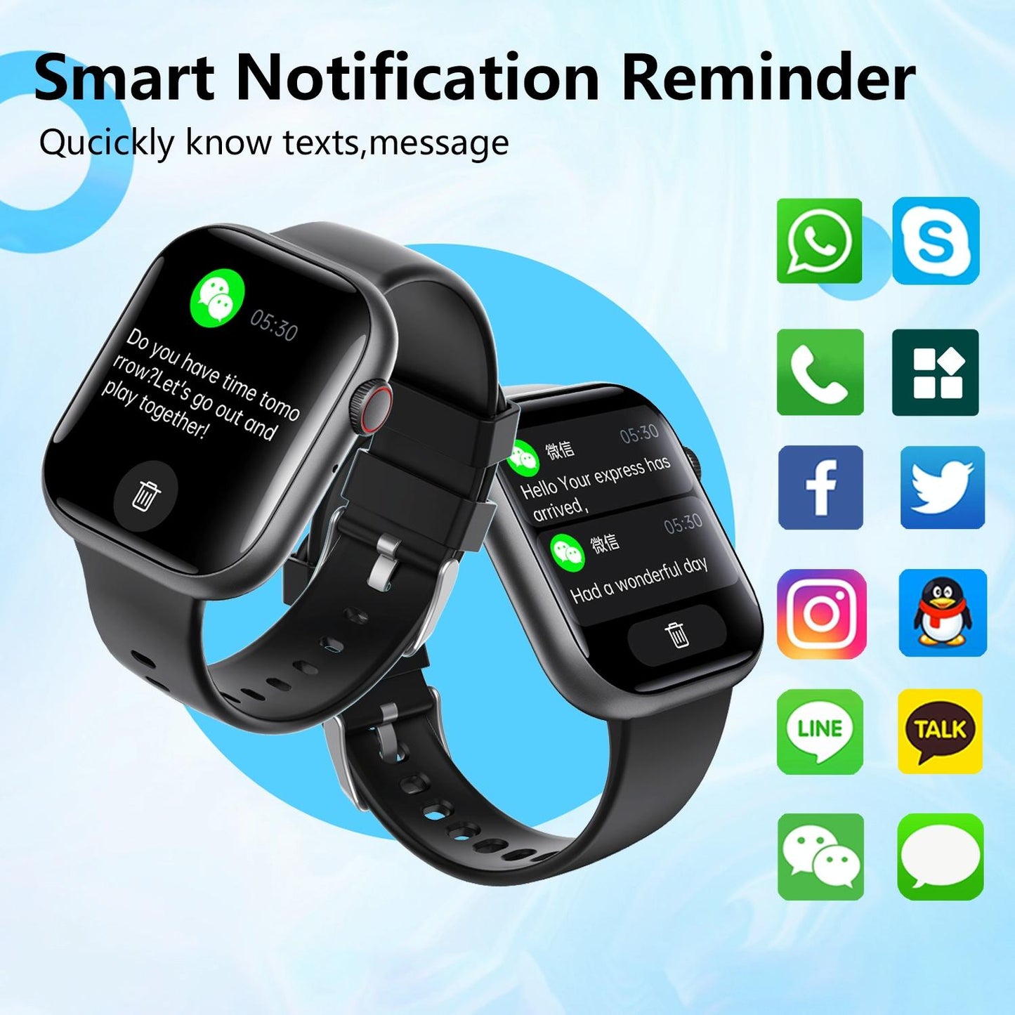 2.1 Inch Screen Smart Watch With Blood Sugar / Blood Oxygen Monitoring / Sos Alarm / 100+ Sports Modes - Black 3-Bead Steel - Black Brown Leather