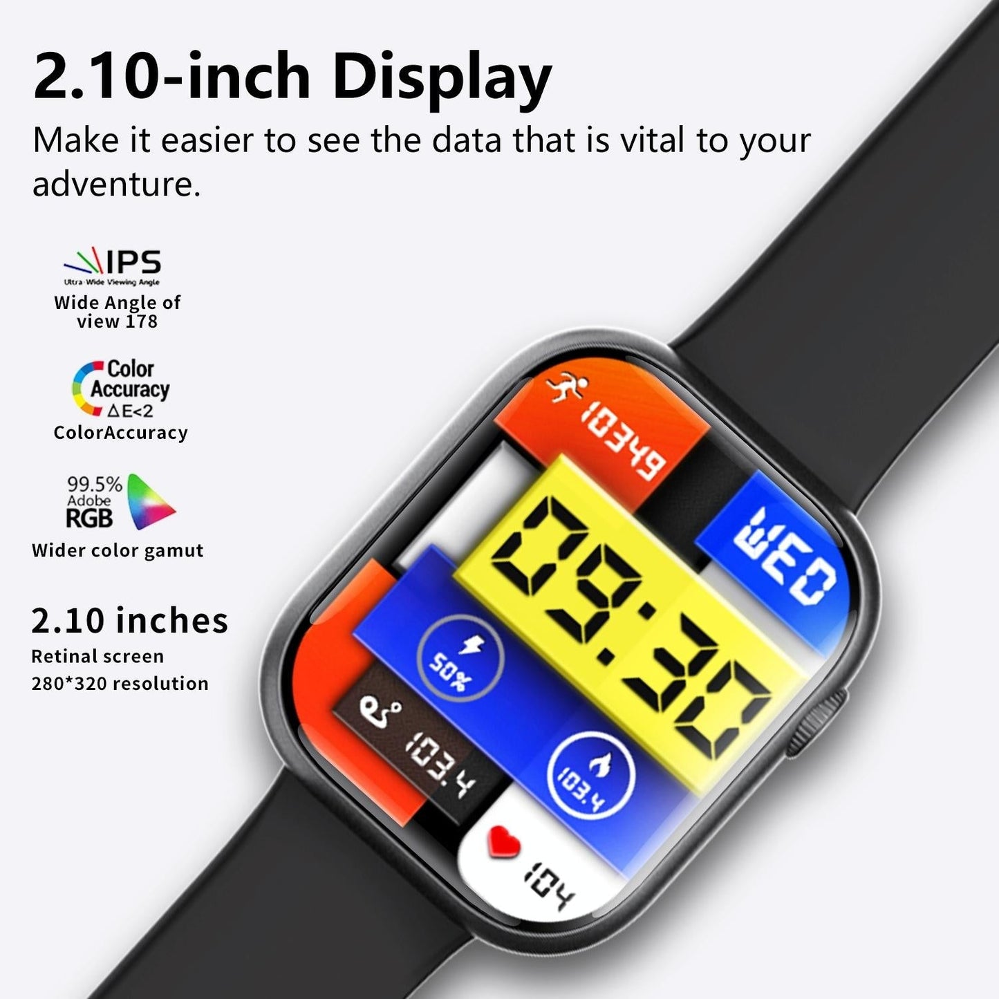 2.1 Inch Screen Smart Watch With Blood Sugar / Blood Oxygen Monitoring / Sos Alarm / 100+ Sports Modes - Black 3-Bead Steel - Black Brown Leather