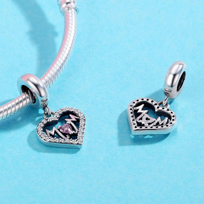 925 Sterling Silver Love Mother Heart Pendant For Diy Bracelets & Necklaces