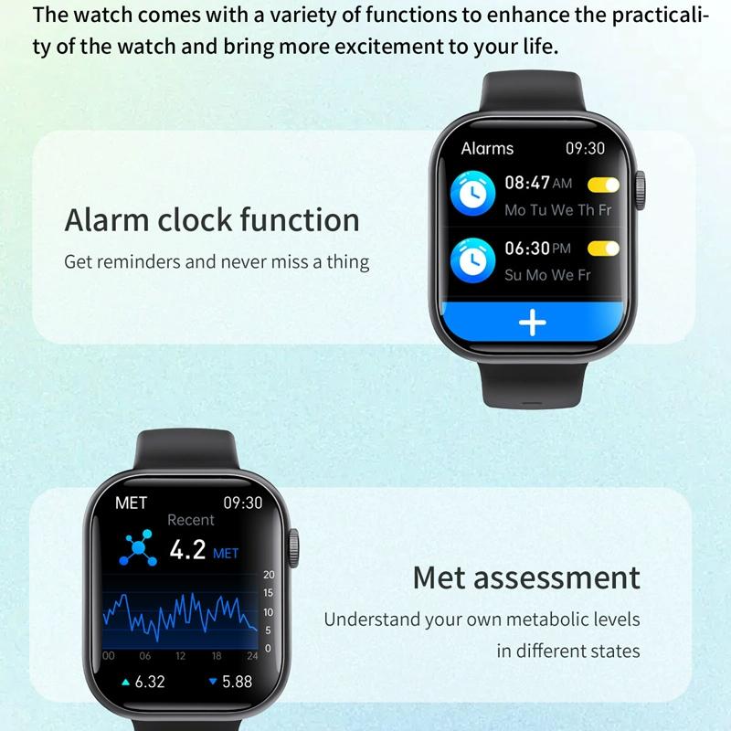 2.1 Inch Screen Smart Watch With Blood Sugar / Blood Oxygen Monitoring / Sos Alarm / 100+ Sports Modes - Black 3-Bead Steel - Black Silver 3-Bead