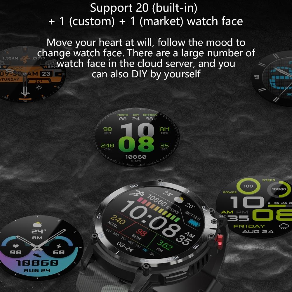 1.6 Inch Round Screen Bluetooth Smart Watch Support Health Monitoring & 24 Sports Modes Black