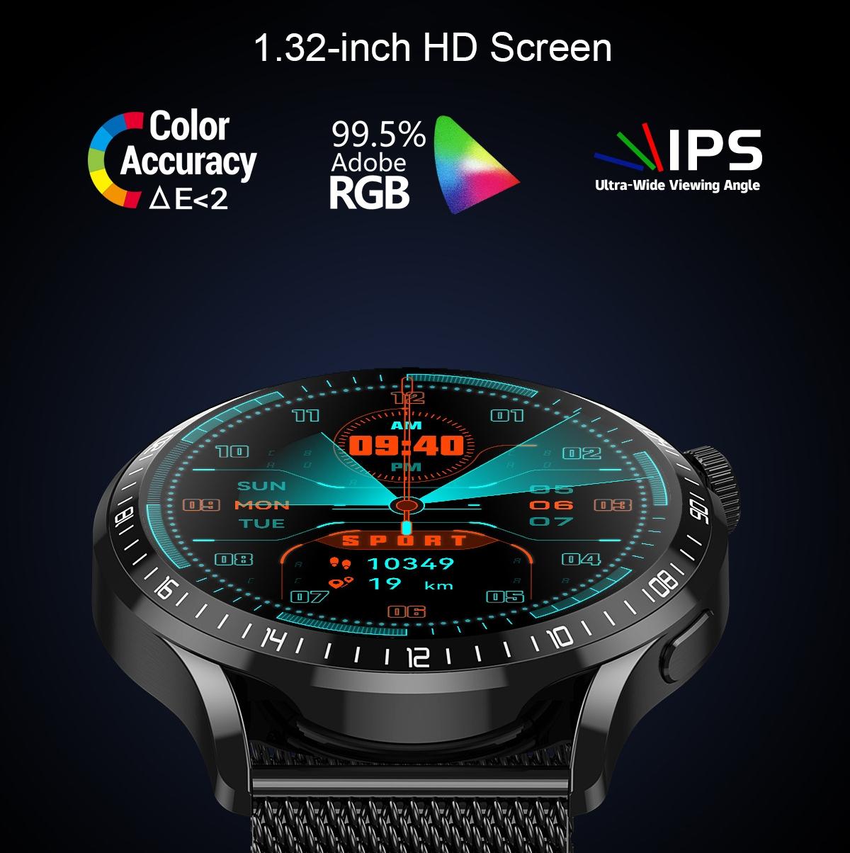 1.32 Inch Heart Rate Detection Smart Watch - Silver + Leather