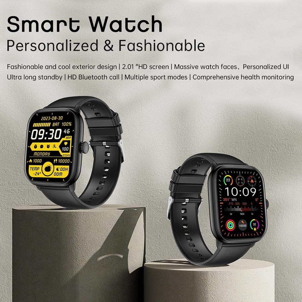 2.01 Inch Ips Hd Screen Smart Watch Supports Bluetooth Call / Health Monitoring Black