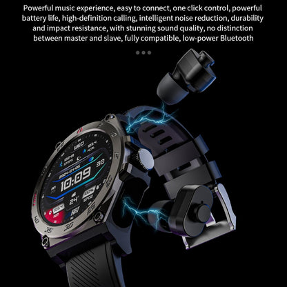 1.53 Inch Ip67 Bt5.0 Sport Smart Watch With Earbuds Support Bluetooth Call / Sleep / Blood Oxygen / Heart Rate / Blood Pressure Health Monitor - Black