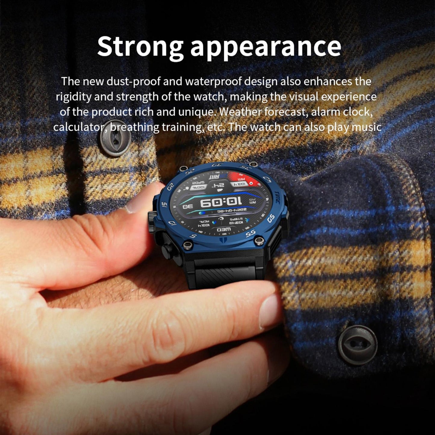 1.53 Inch Ip67 Bt5.0 Sport Smart Watch With Earbuds Support Bluetooth Call / Sleep / Blood Oxygen / Heart Rate / Blood Pressure Health Monitor - Black