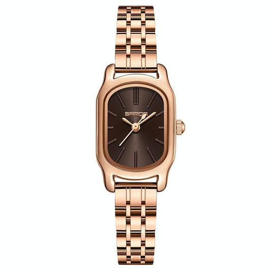 Waterproof Women Quartz Watch with Mini Dial and Steel Band - Maroon