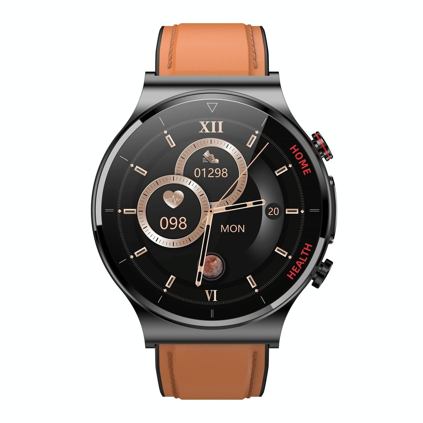 1.32 Inch Screen Leather Watch Strap Smart Health Watch Supports Body Temperature Monitoring Ecg Monitoring Blood Pressure - Black