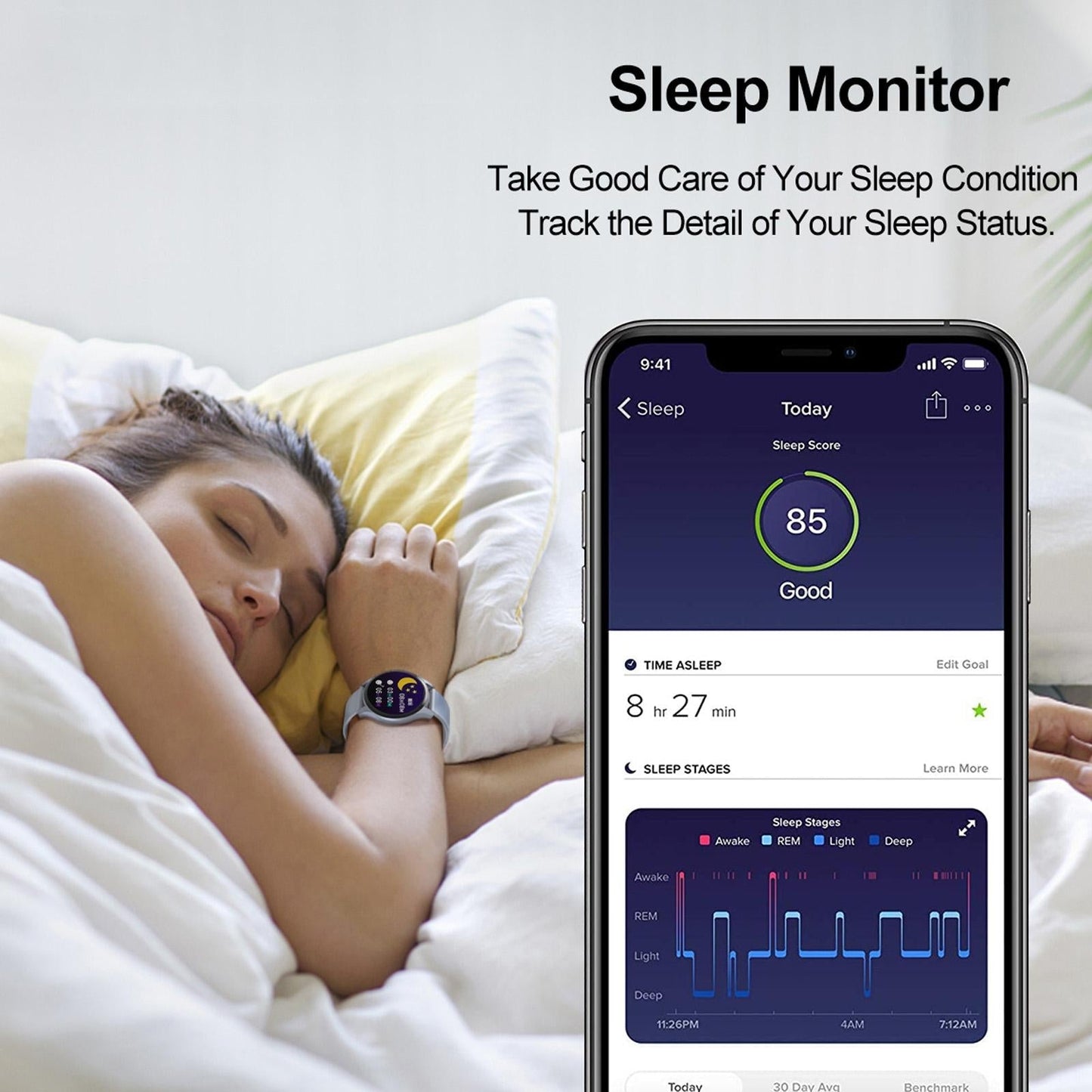 1.28 Inch Tft Colour Screen Ip67 Waterproof Smart Watch Support Body Temperature Monitoring / Sleep Monitoring / Heart Rate Monitoring - Blue