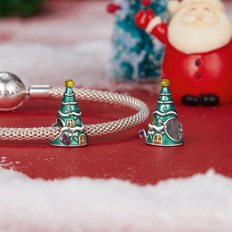 925 Sterling Silver Christmas Tree House Bracelet Beads