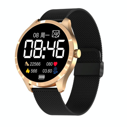 1.28 Inch Ips Colour Screen Ip67 Waterproof Smart Watch Support Blood Pressure Monitoring / Heart Rate Monitoring / Sleep Monitoring - Black Gold
