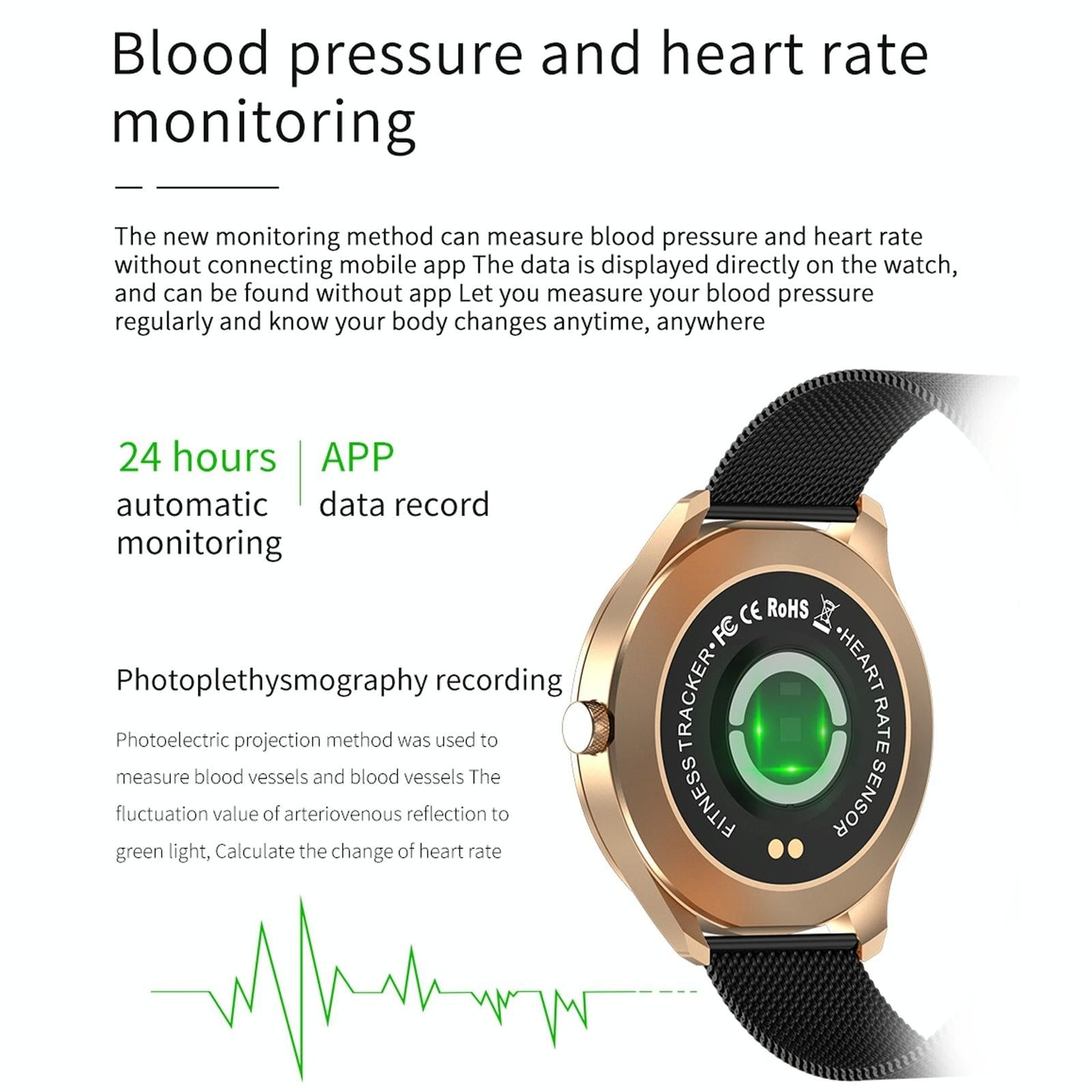 1.28 Inch Ips Colour Screen Ip67 Waterproof Smart Watch Support Blood Pressure Monitoring / Heart Rate Monitoring / Sleep Monitoring - Black Gold
