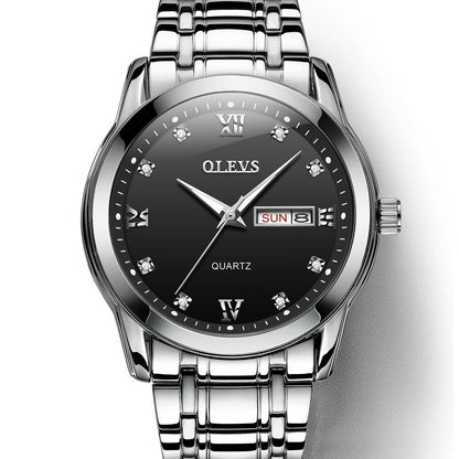 Waterproof Dual Calendar Quartz Watch for Men with Luminous Design - Black