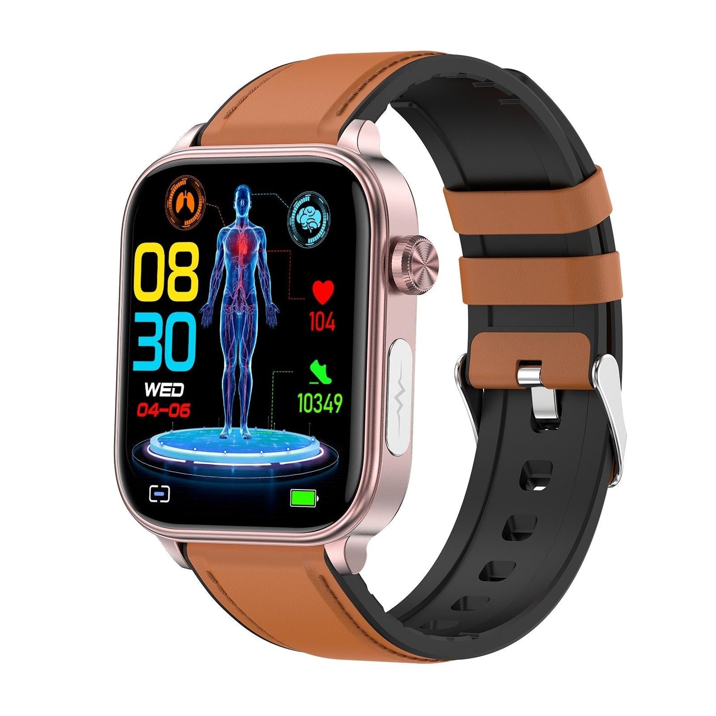 1.96 Inch Colour Screen Smart Watch Leather Strap Support Bluetooth Call / Ecg - Black