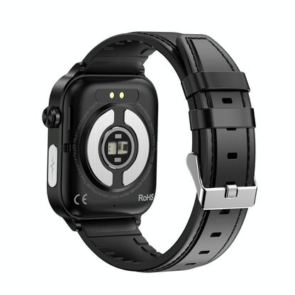 1.96 Inch Colour Screen Smart Watch Leather Strap Support Bluetooth Call / Ecg - Black